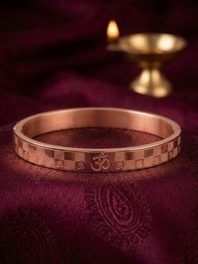 Om (ॐ) Engraved Gold/Rose Gold-Tone Traditional Kada