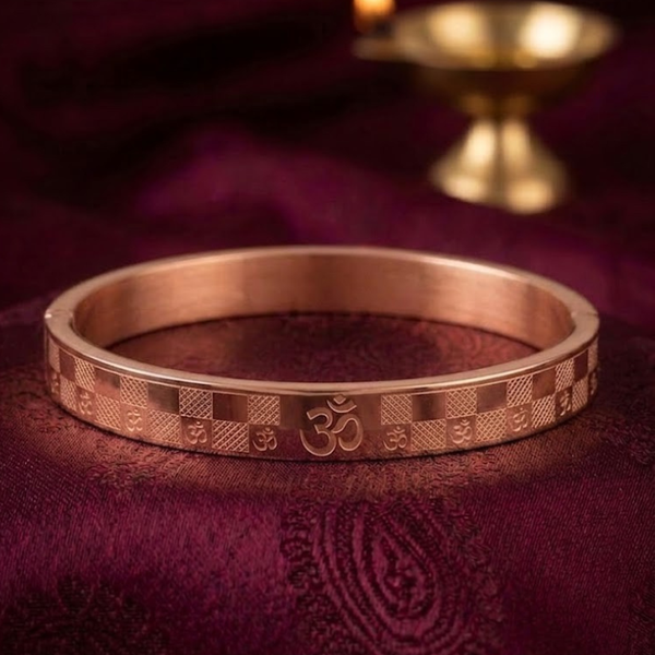 Om (ॐ) Engraved Gold/Rose Gold-Tone Traditional Kada