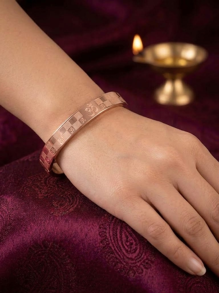 Om (ॐ) Engraved Gold/Rose Gold-Tone Traditional Kada