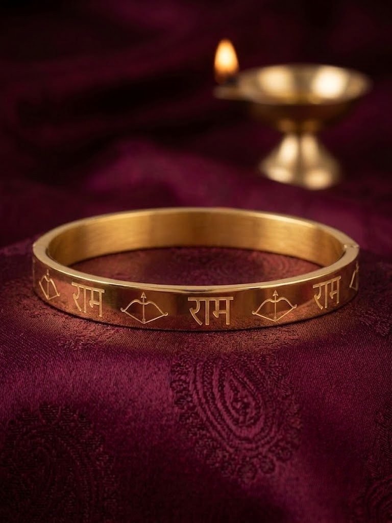 Ram Engraved Traditional Gold-Tone Kada