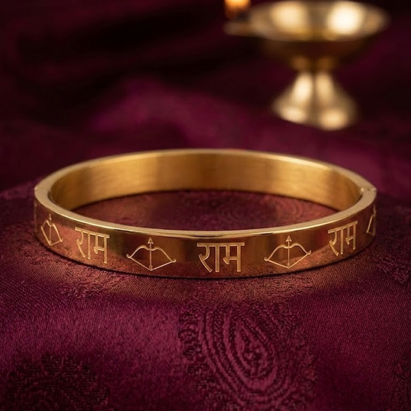 Ram Engraved Traditional Gold-Tone Kada