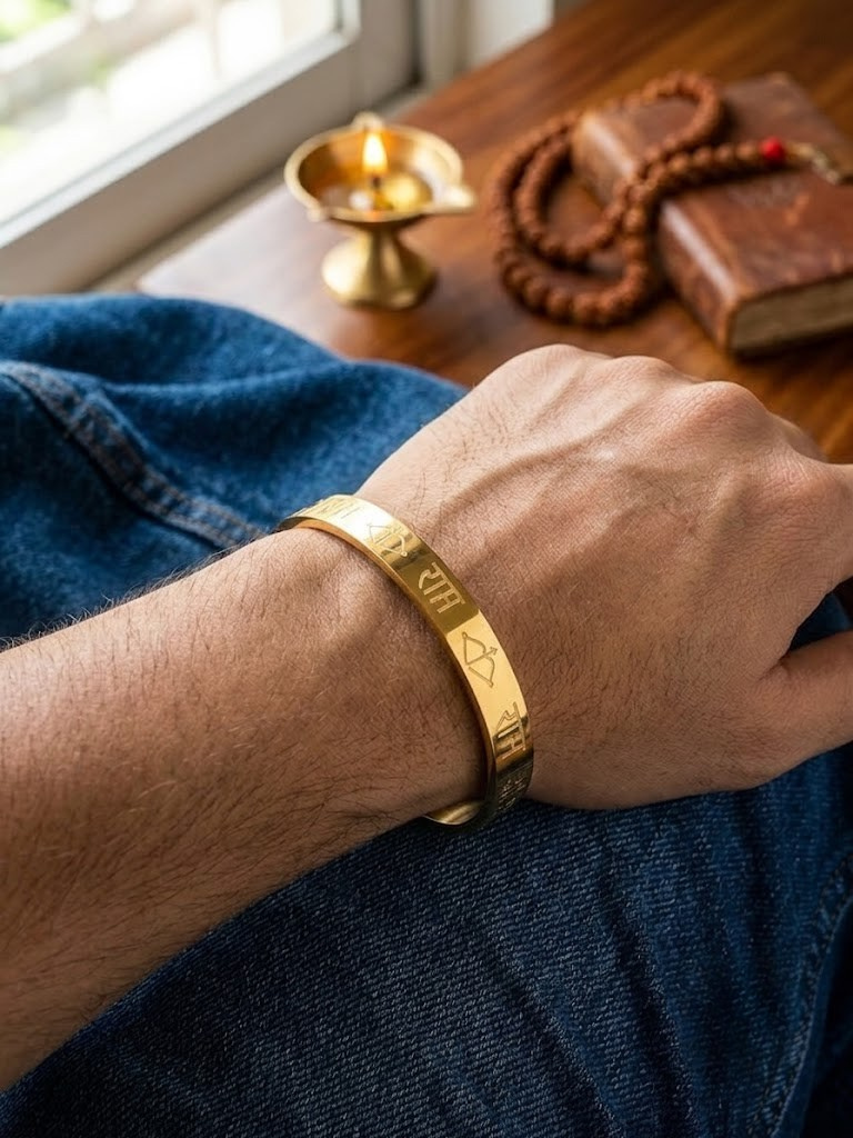 Ram Engraved Traditional Gold-Tone Kada