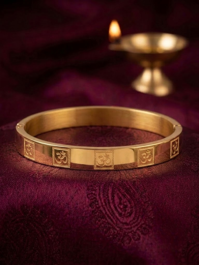 Om (ॐ) Engraved Gold-Tone Kada | Spiritual Traditional Kada