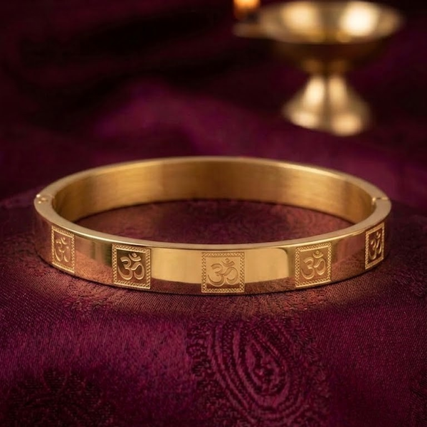 Om (ॐ) Engraved Gold-Tone Kada | Spiritual Traditional Kada