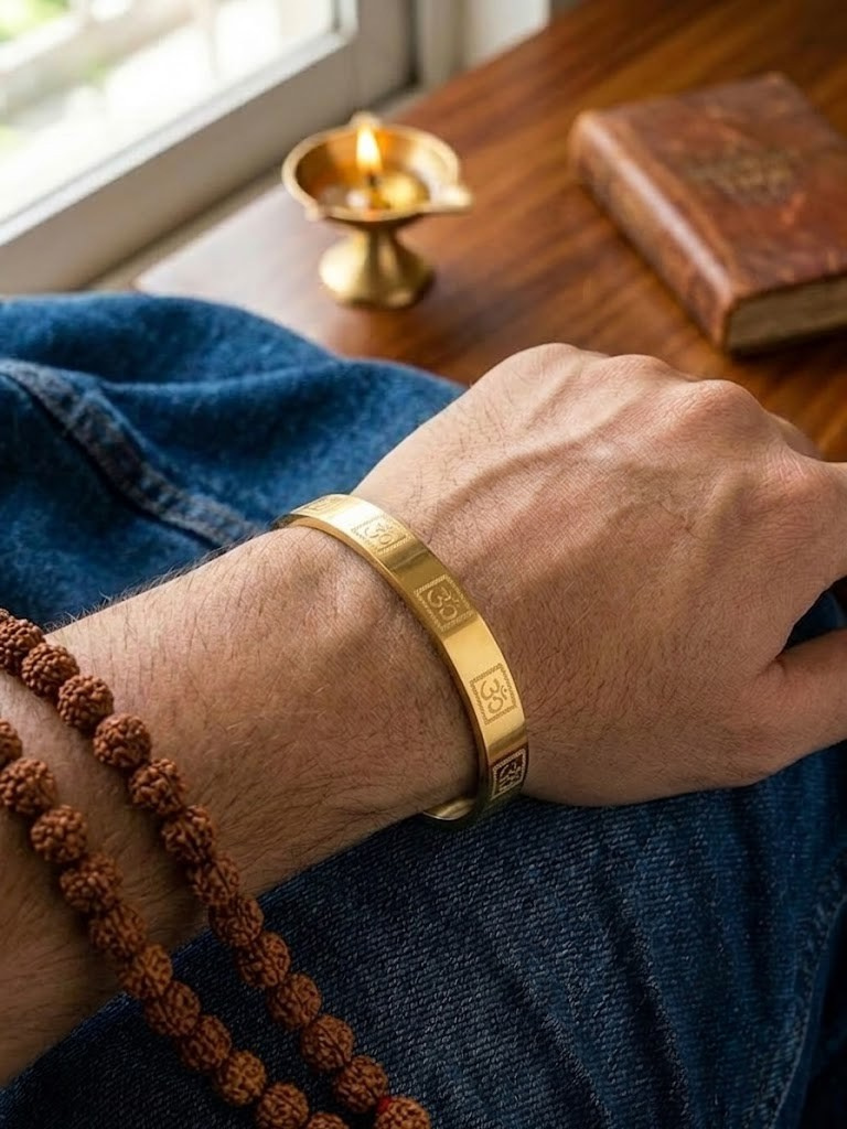 Om (ॐ) Engraved Gold-Tone Kada | Spiritual Traditional Kada