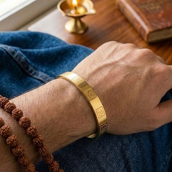 Om (ॐ) Engraved Gold-Tone Kada | Spiritual Traditional Kada