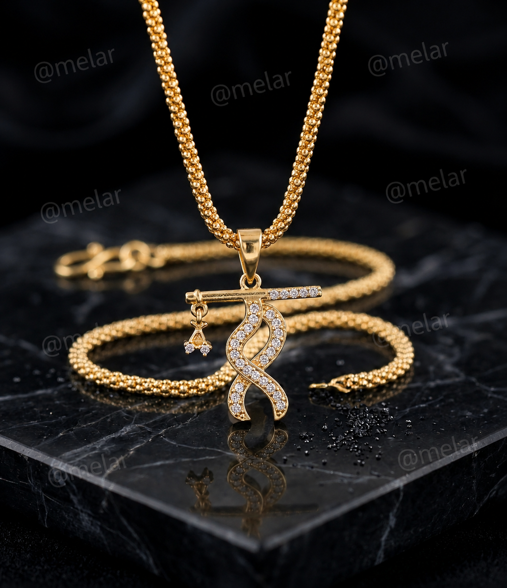 Krishna Murli Gold Plated Pendant Chain with CZ Stones