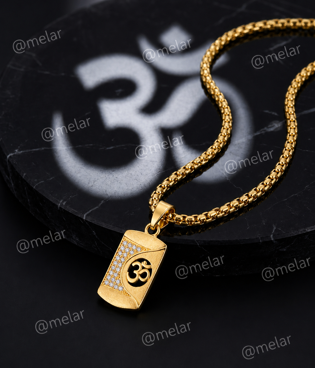 Om Gold Plated Pendant Chain with CZ Stones