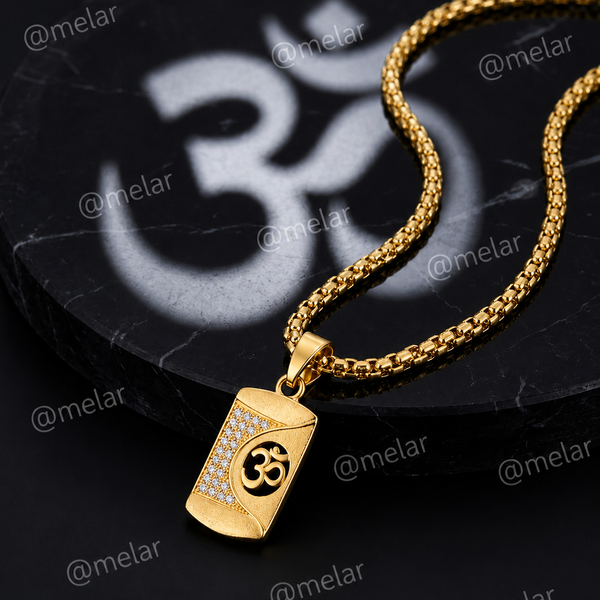 Om Gold Plated Pendant Chain with CZ Stones
