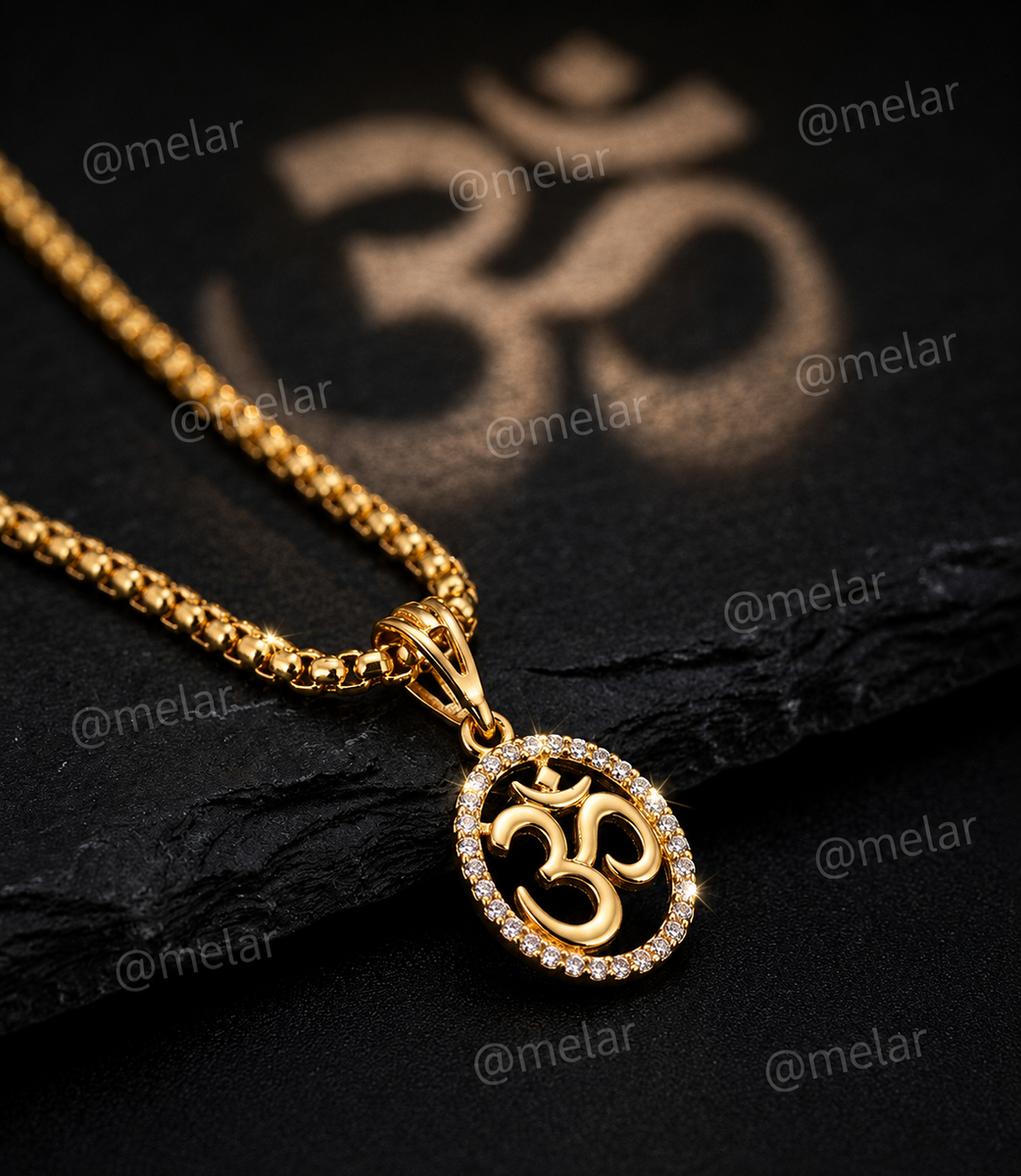 Om Halo Gold Plated Pendant Chain with CZ Stones
