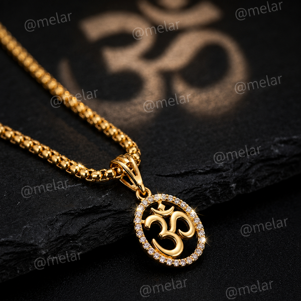 Om Halo Gold Plated Pendant Chain with CZ Stones