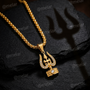 Mahadev Trishul Damru Gold Plated Pendant Chain with CZ Stones