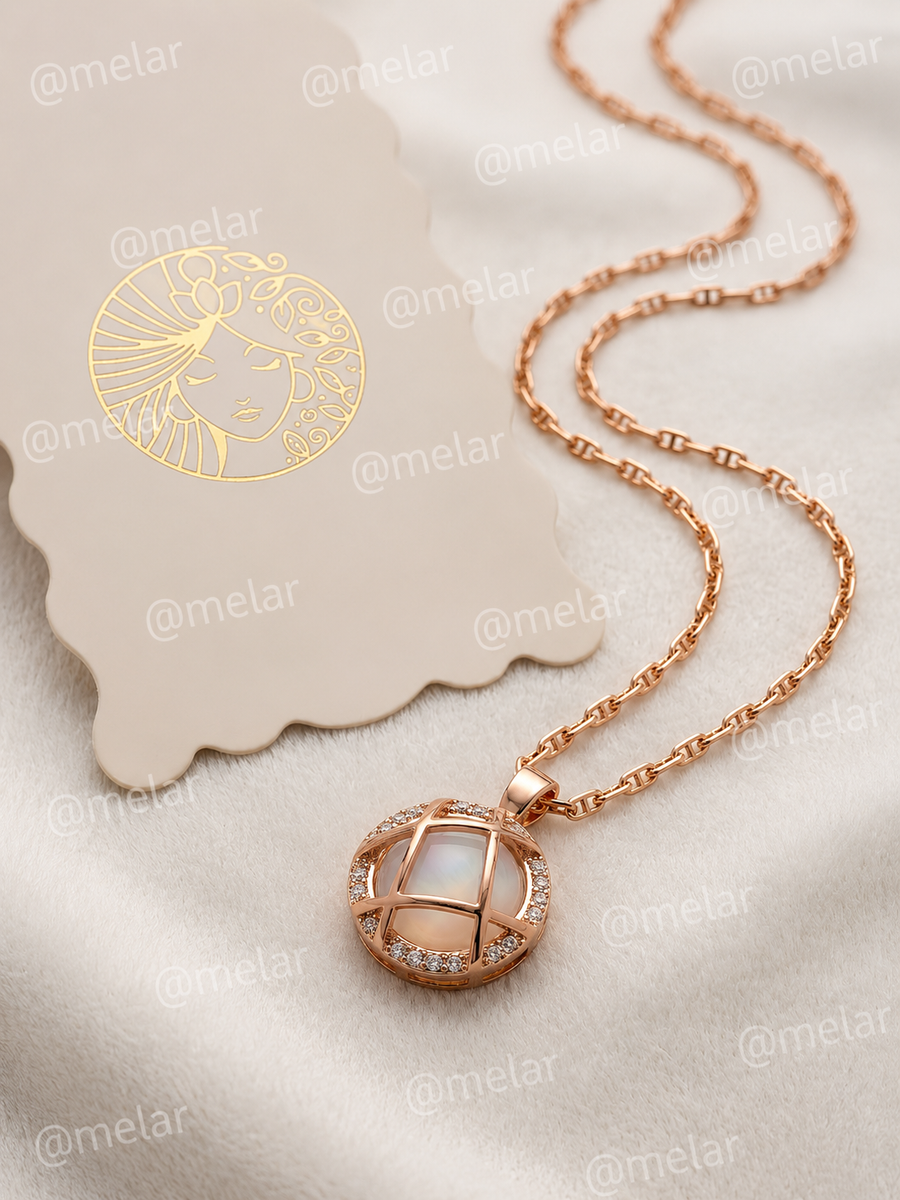 Celestial Rose Quartz Gold Plated Pendant Chain with CZ Stones