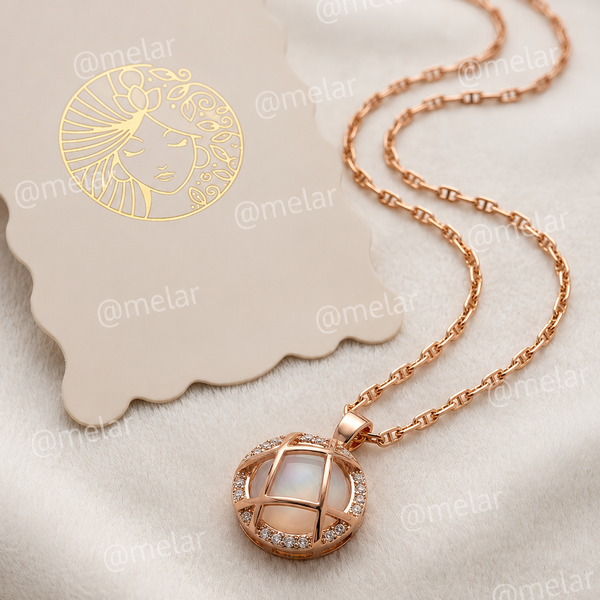 Celestial Rose Quartz Gold Plated Pendant Chain with CZ Stones
