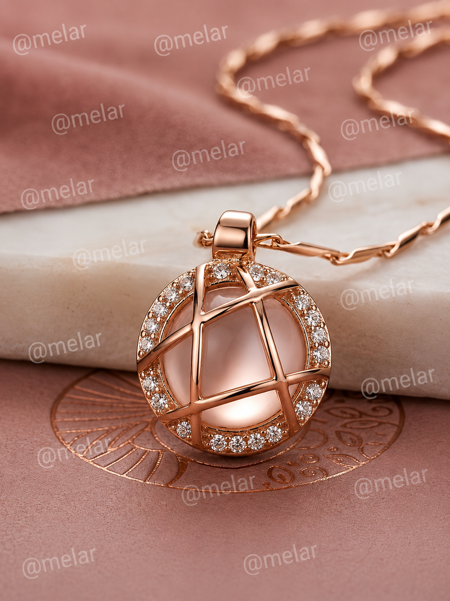 Celestial Rose Quartz Gold Plated Pendant Chain with CZ Stones