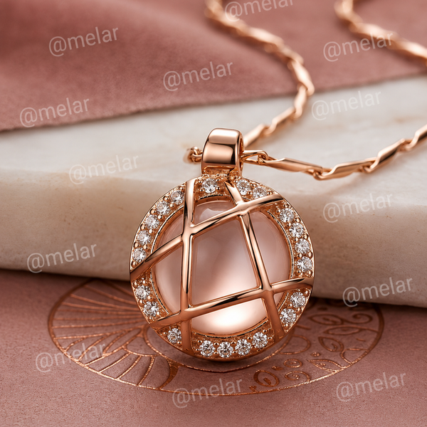 Celestial Rose Quartz Gold Plated Pendant Chain with CZ Stones