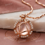 Celestial Rose Quartz Gold Plated Pendant Chain with CZ Stones