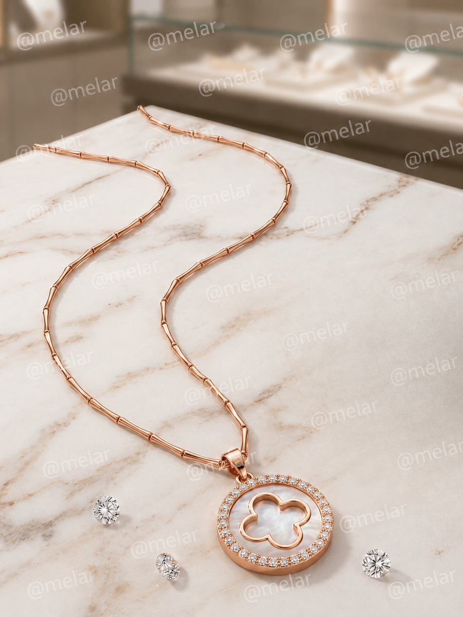 Elegant Clover Rose Gold Plated Pendant Chain with CZ Stones