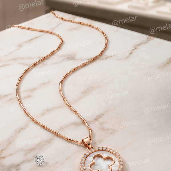 Elegant Clover Rose Gold Plated Pendant Chain with CZ Stones