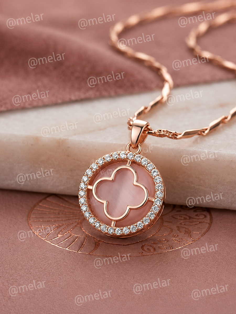 Elegant Clover Rose Gold Plated Pendant Chain with CZ Stones