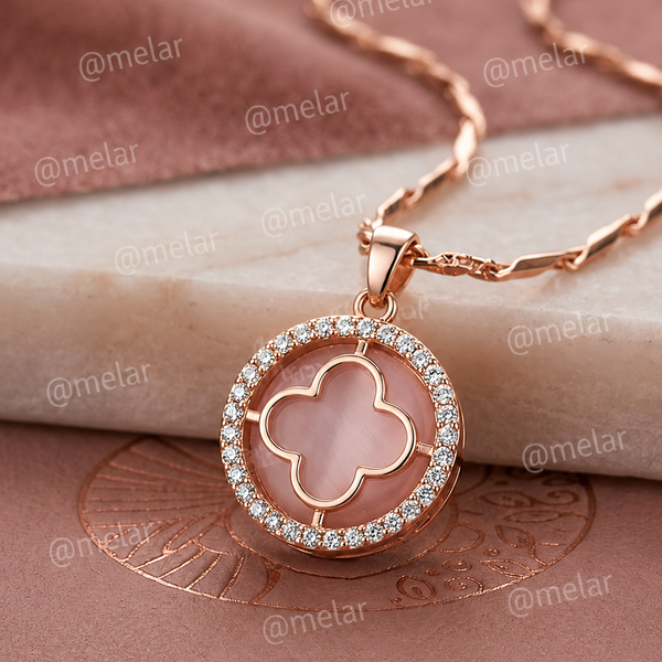 Elegant Clover Rose Gold Plated Pendant Chain with CZ Stones