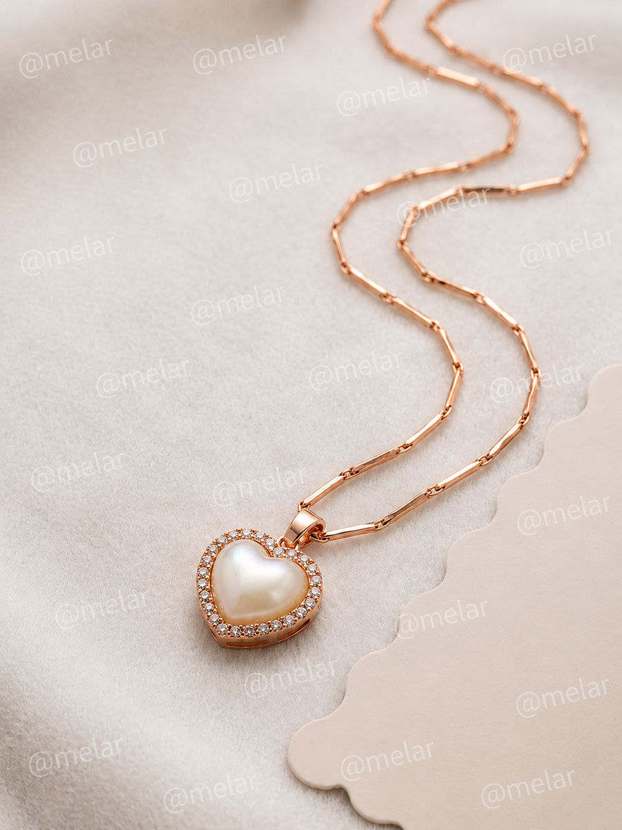 Elegant Heart Rose Gold Plated Pendant Chain with CZ Stones