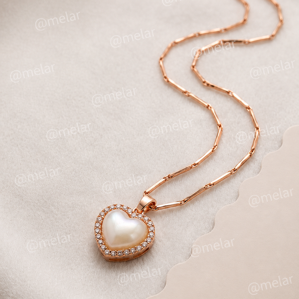 Elegant Heart Rose Gold Plated Pendant Chain with CZ Stones