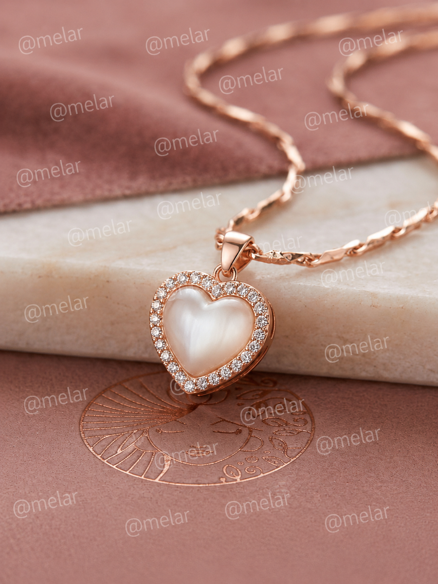 Elegant Heart Rose Gold Plated Pendant Chain with CZ Stones
