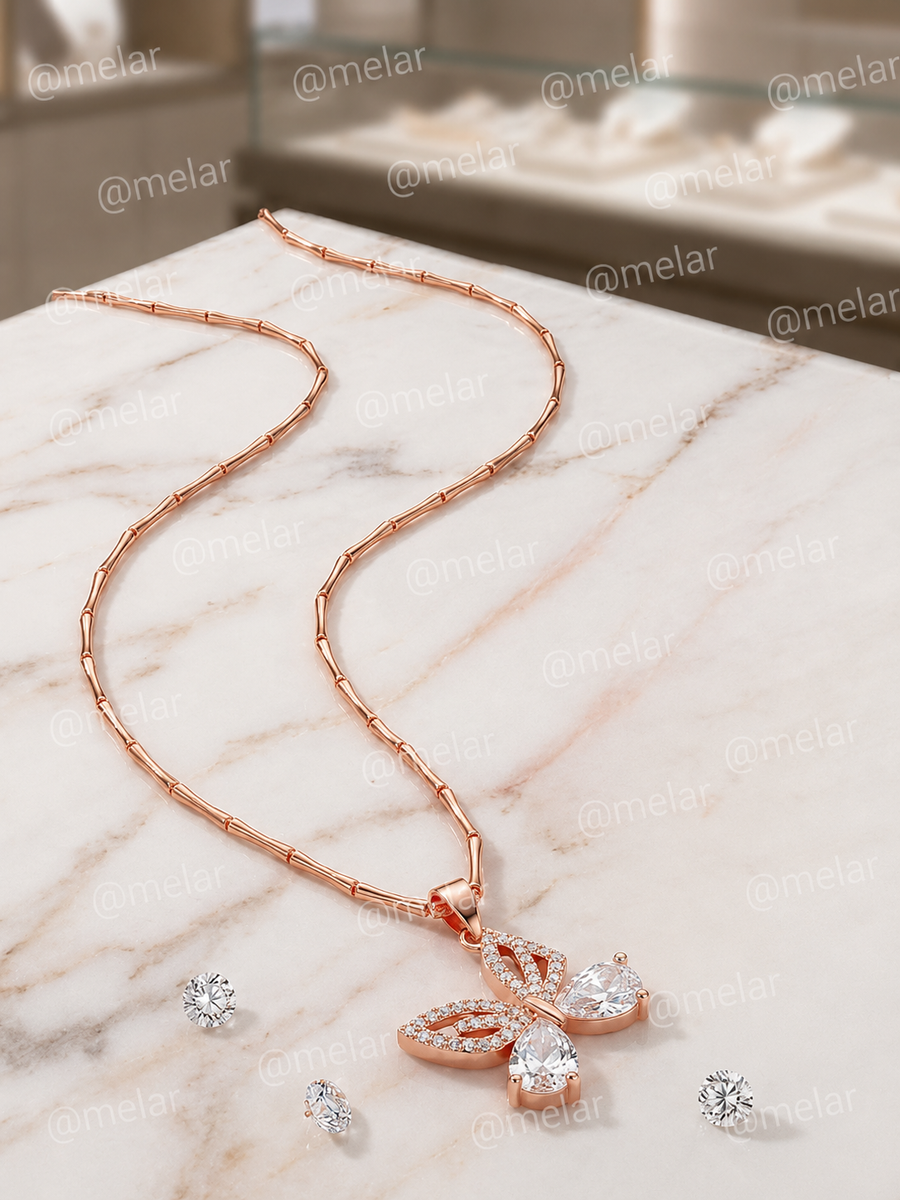 Rose Gold Butterfly Pendant Chain with CZ Stones