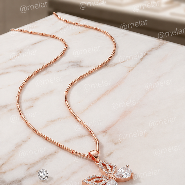 Rose Gold Butterfly Pendant Chain with CZ Stones