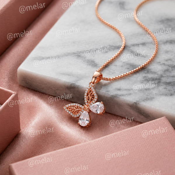 Rose Gold Butterfly Pendant Chain with CZ Stones