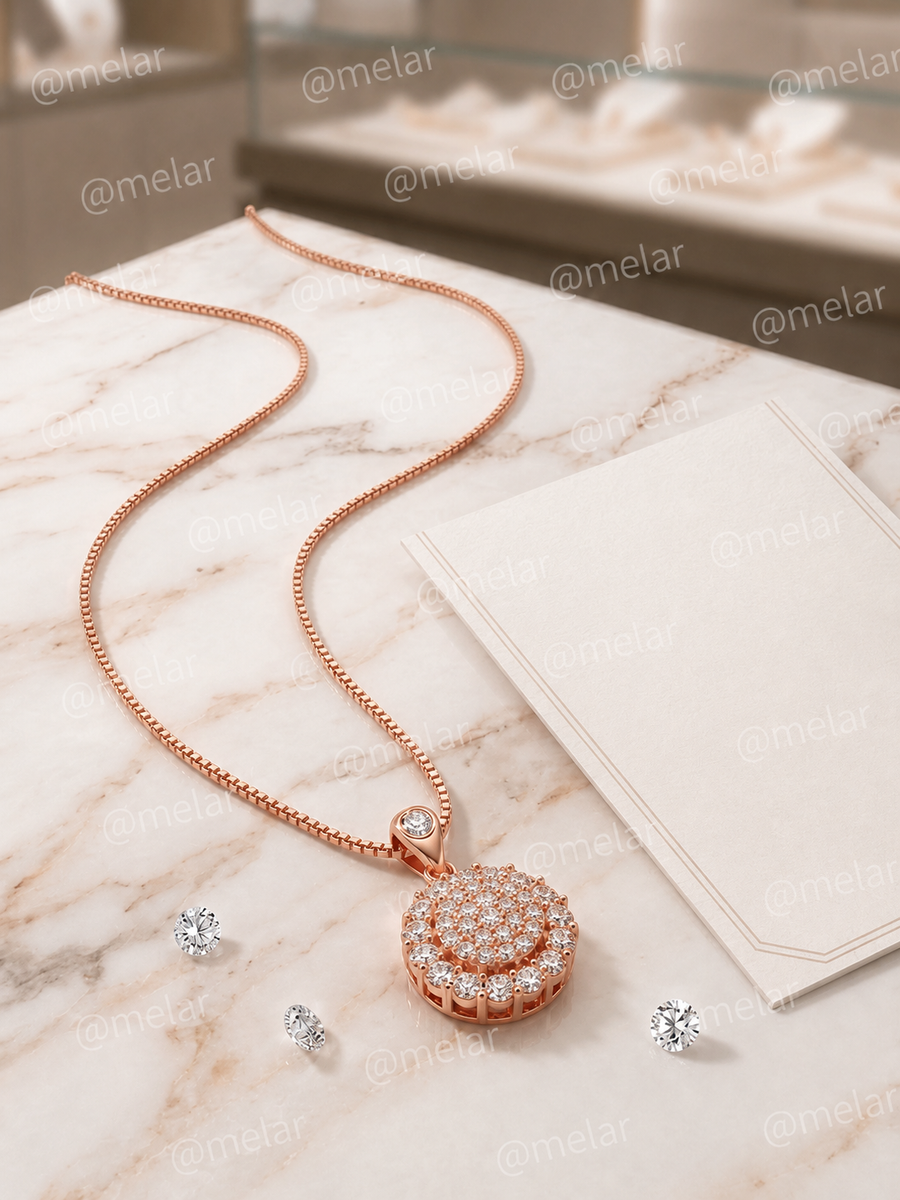 Radiant Halo Rose Gold Pendant Chain