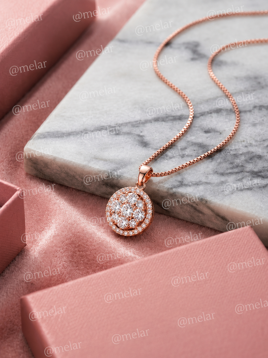 Rose Gold Sparkling CZ Round Pendant Necklace