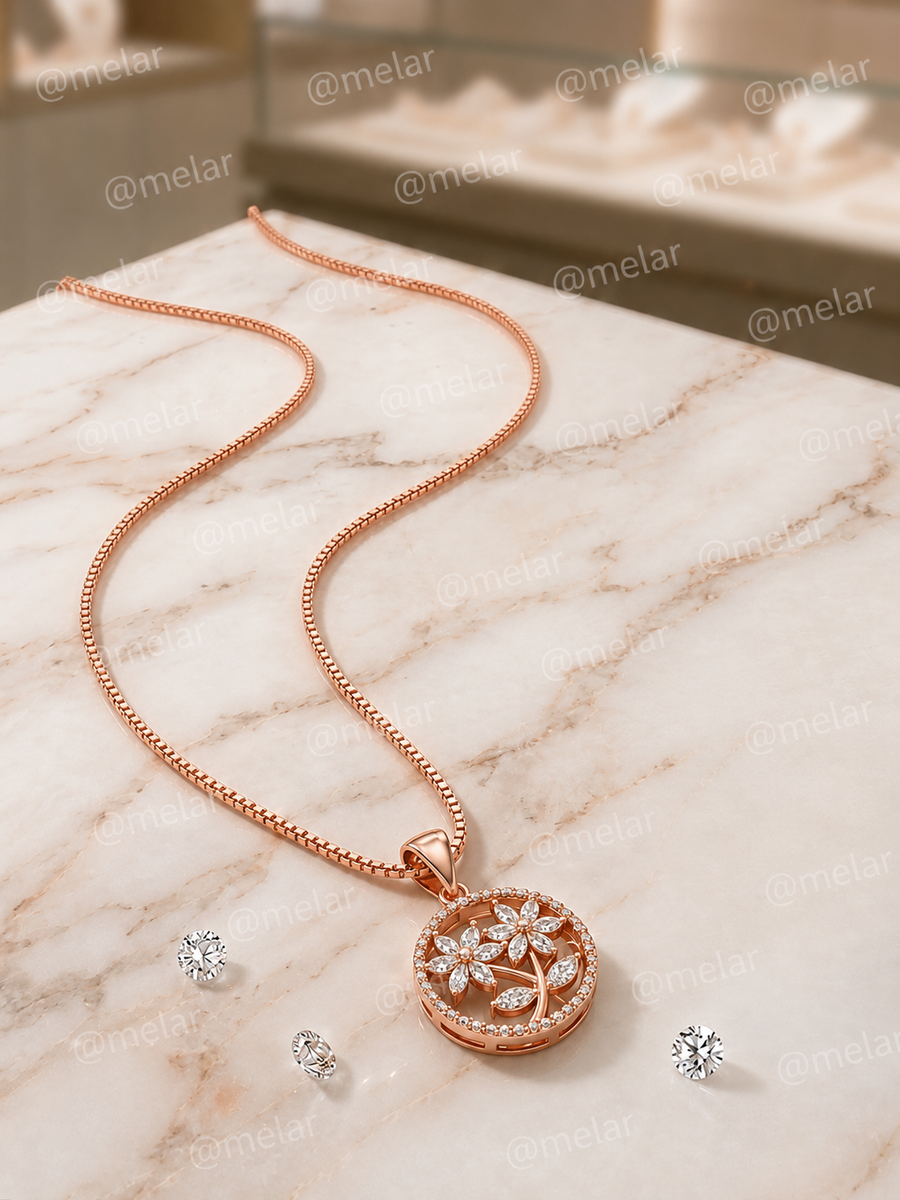 Rose Gold Floral CZ Pendant Necklace