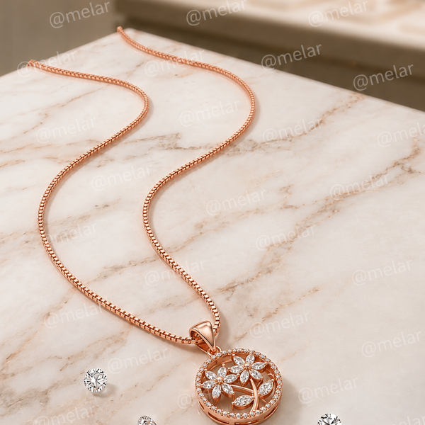Rose Gold Floral CZ Pendant Necklace