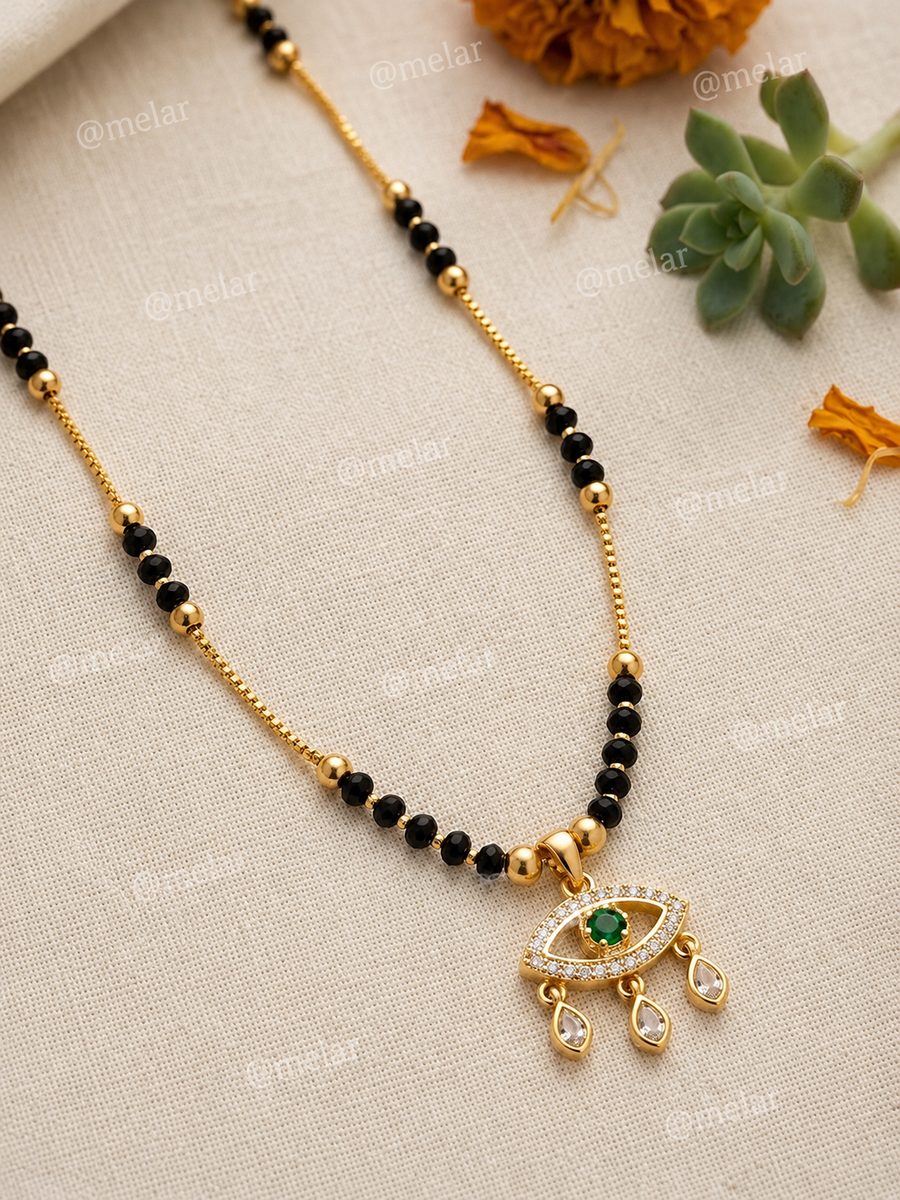 Evil Eye Mangalsutra with Green Stone & CZ Diamond Pendant