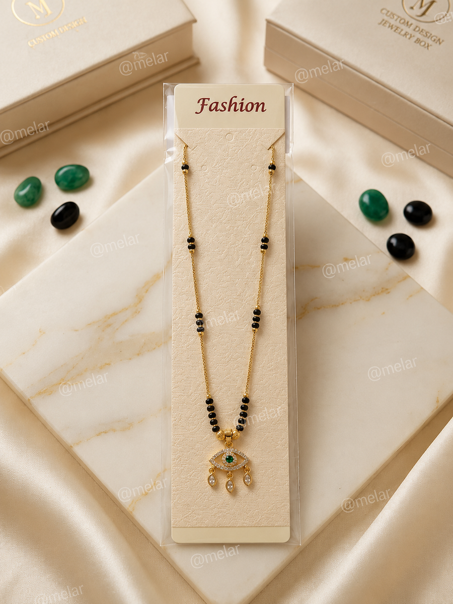 Evil Eye Mangalsutra with Green Stone & CZ Diamond Pendant