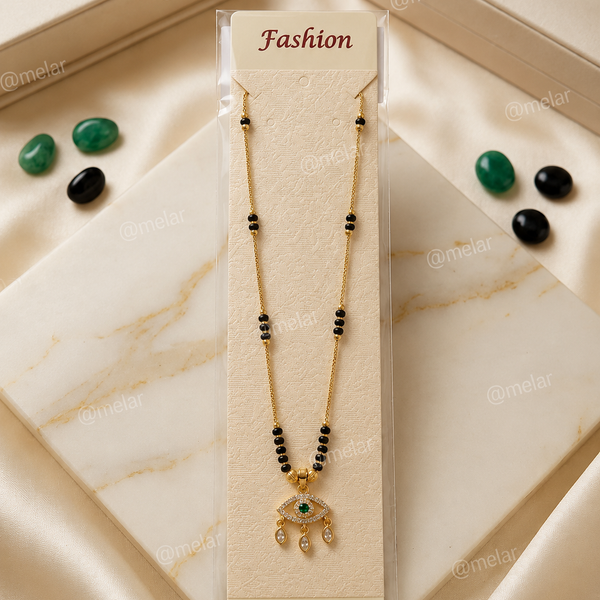 Evil Eye Mangalsutra with Green Stone & CZ Diamond Pendant