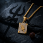Mahakal Trishul Gold Plated Pendant Chain with CZ Stones