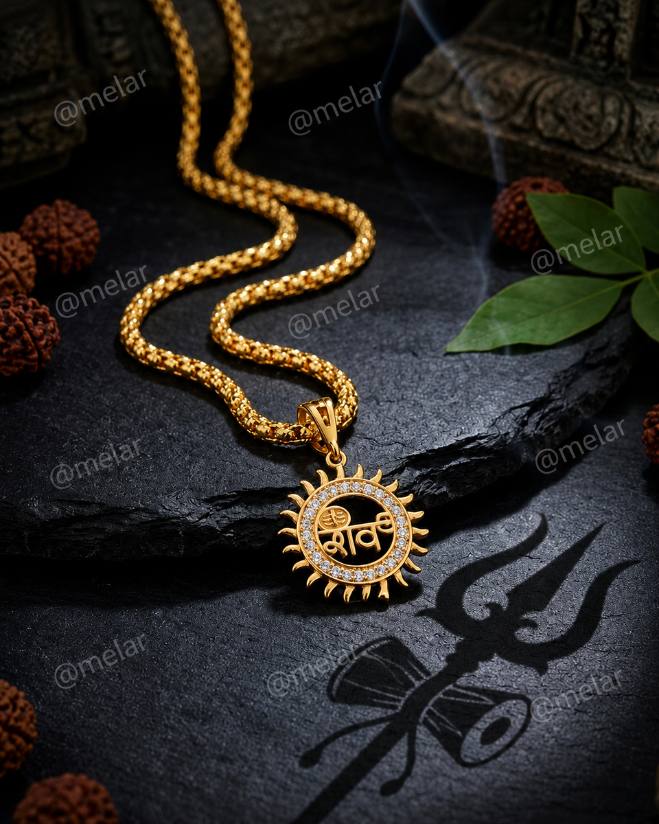 Shiv Gold Plated Pendant Chain with CZ Stones