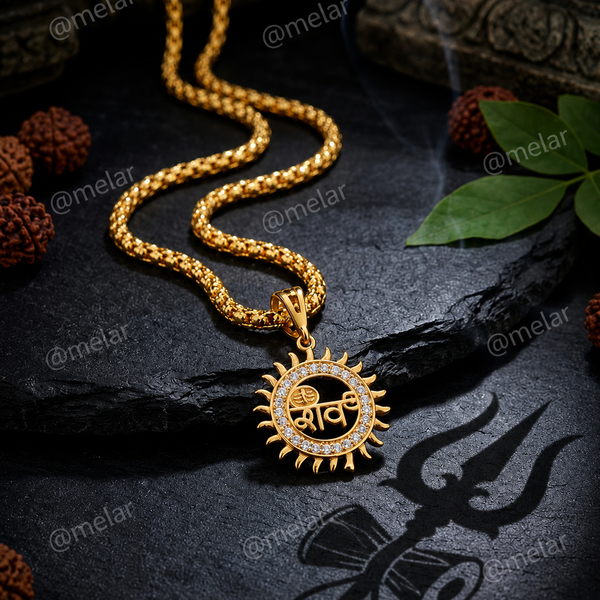 Shiv Gold Plated Pendant Chain with CZ Stones