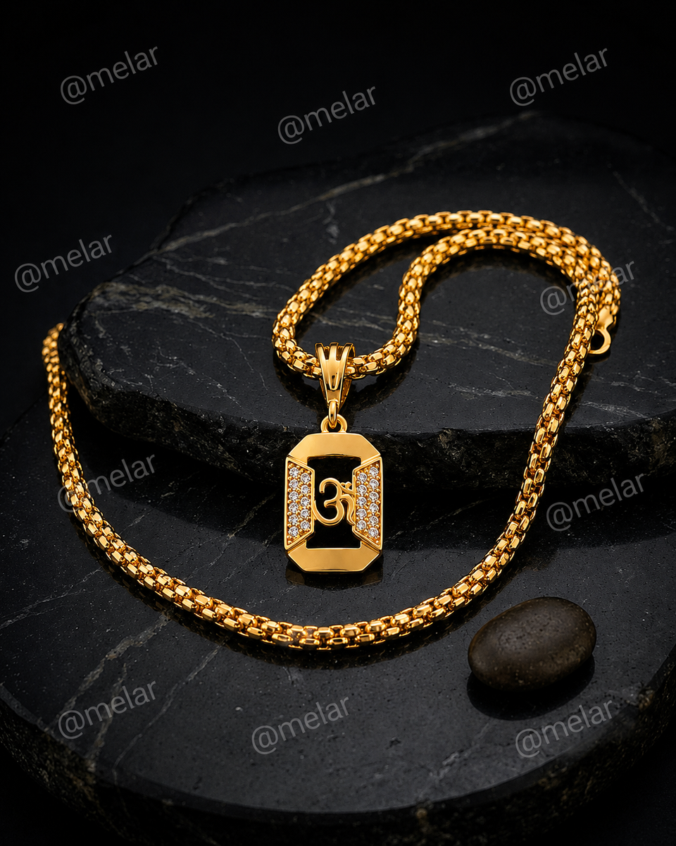 Om Gold Plated Pendant Chain with CZ Stones