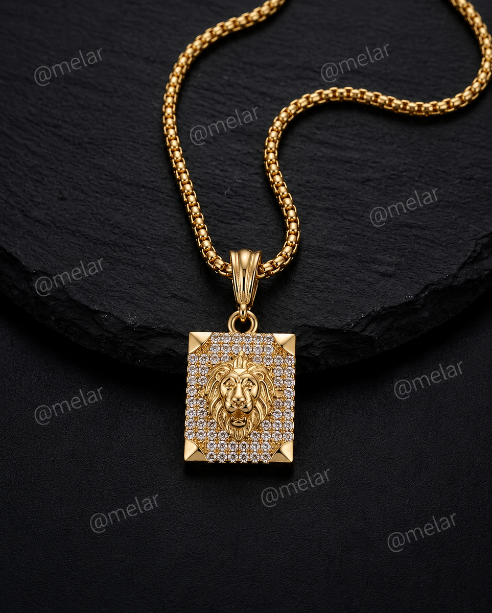 Lion Gold Plated Pendant Chain with CZ Stones