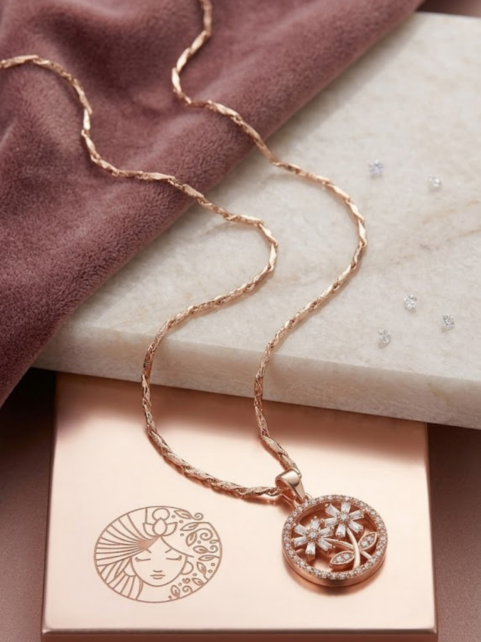 Rose Gold Floral CZ Pendant Necklace