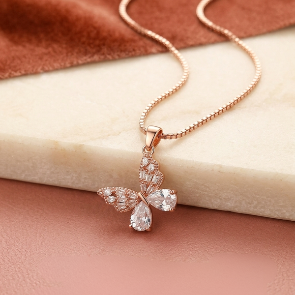 Rose Gold Butterfly Pendant Chain with CZ Stones