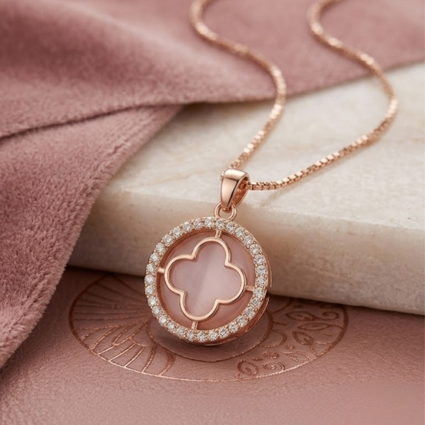 Elegant Clover Rose Gold Plated Pendant Chain with CZ Stones