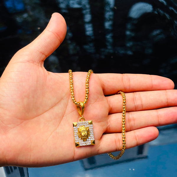 Lion Gold Plated Pendant Chain with CZ Stones
