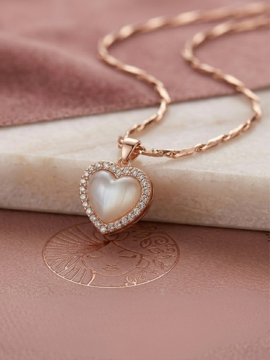 Elegant Heart Rose Gold Plated Pendant Chain with CZ Stones
