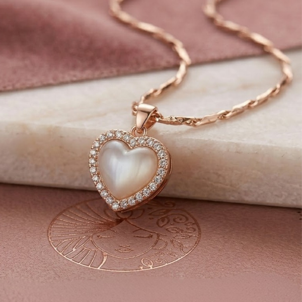 Elegant Heart Rose Gold Plated Pendant Chain with CZ Stones